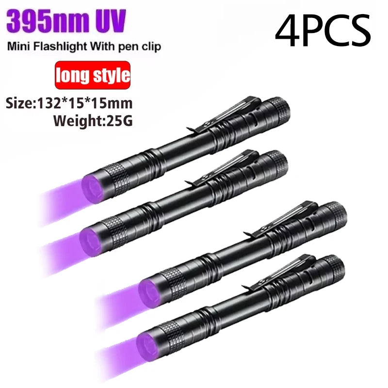 UV Flashlight 395nm – Mini Ultraviolet Torch with Pen Clip (Pet Urine & Scorpion Detector