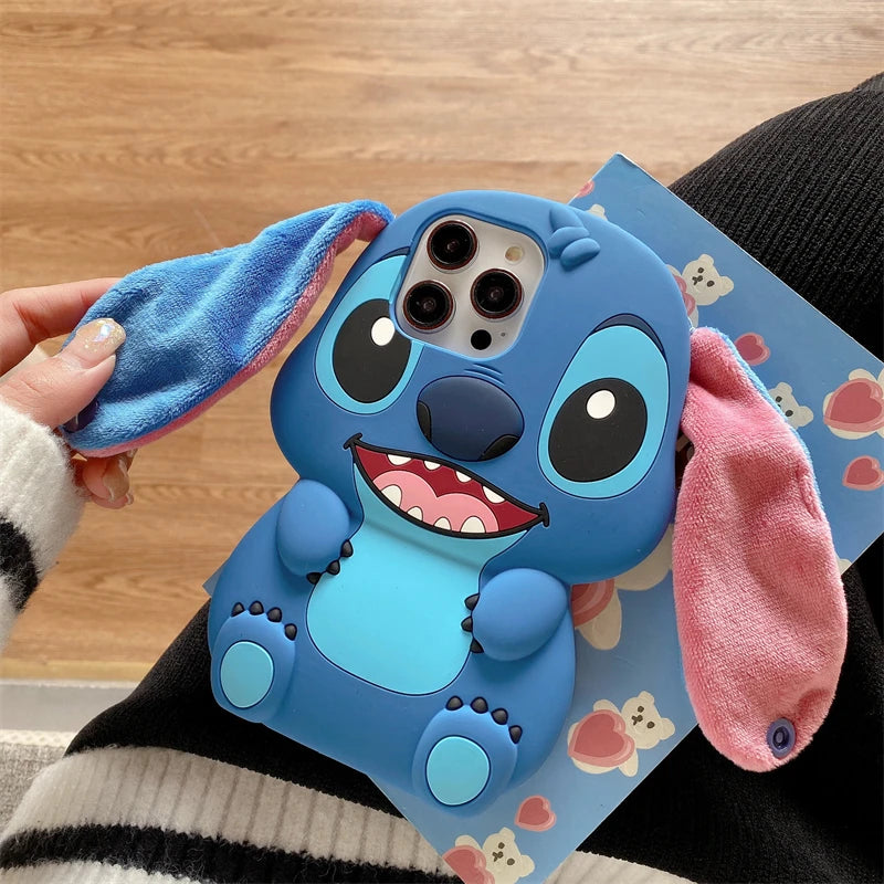 So Cute 3D Cartoon Stitch Phone Case – Soft Silicone + Plush Ears