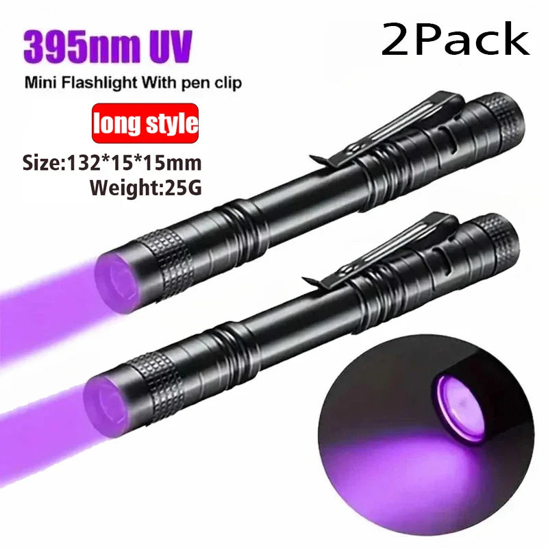 UV Flashlight 395nm – Mini Ultraviolet Torch with Pen Clip (Pet Urine & Scorpion Detector