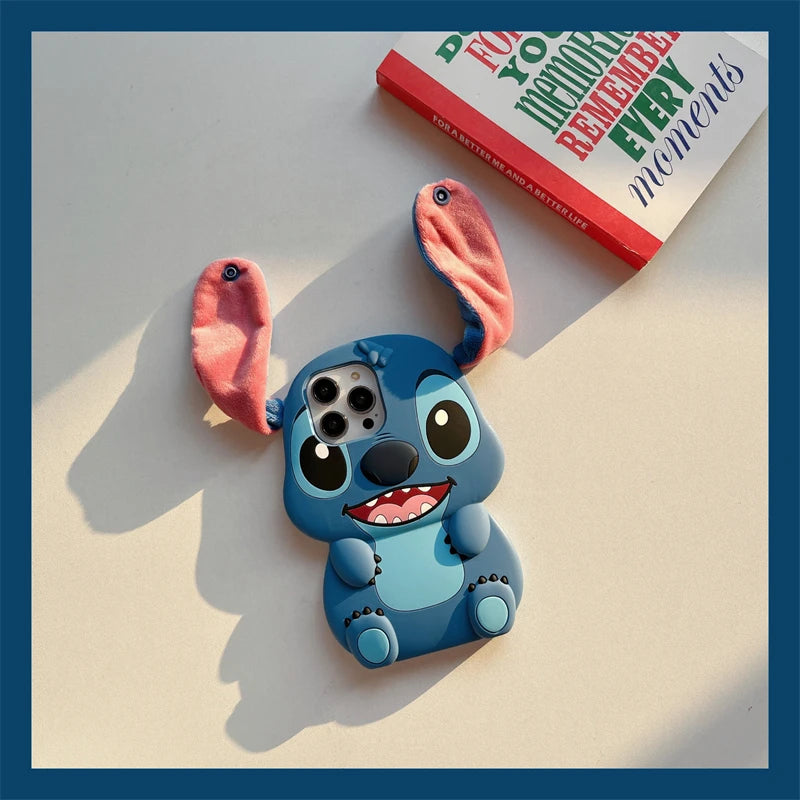So Cute 3D Cartoon Stitch Phone Case – Soft Silicone + Plush Ears