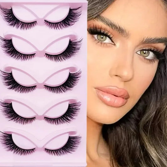 5 Pairs Wispy Cat Eye False Eyelashes – Handmade Fluffy Lashes for Natural & Glam Look