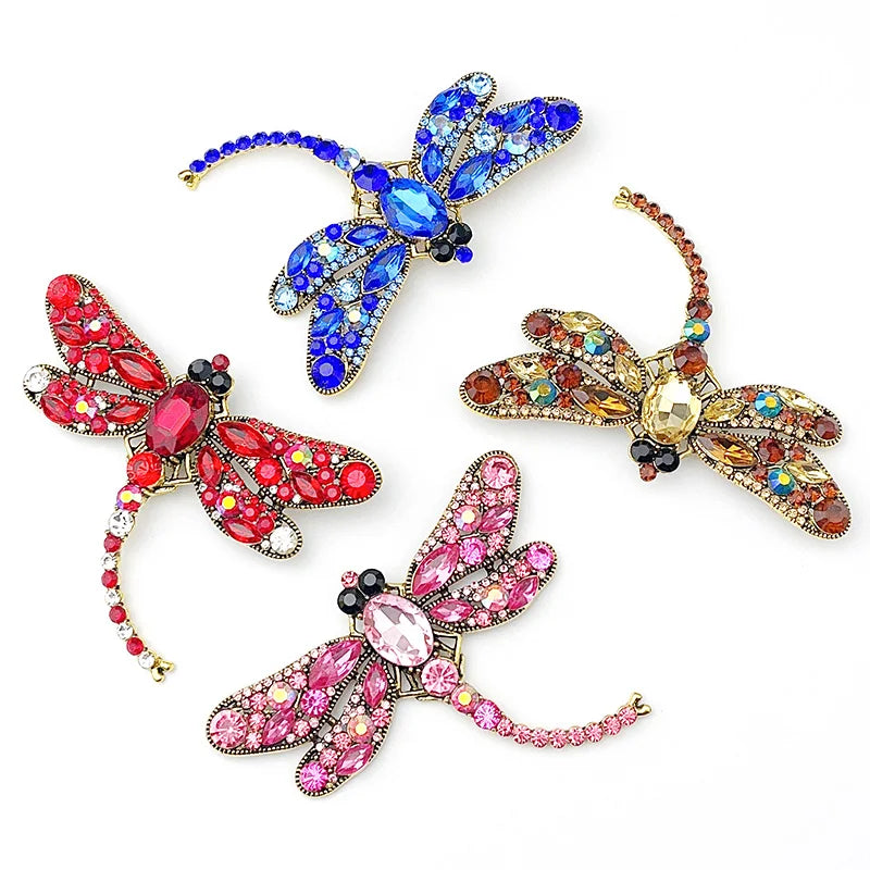 Colorful Dragonfly Rhinestone Brooch Pin for Women – Elegant Insect Jewelry Accessory
