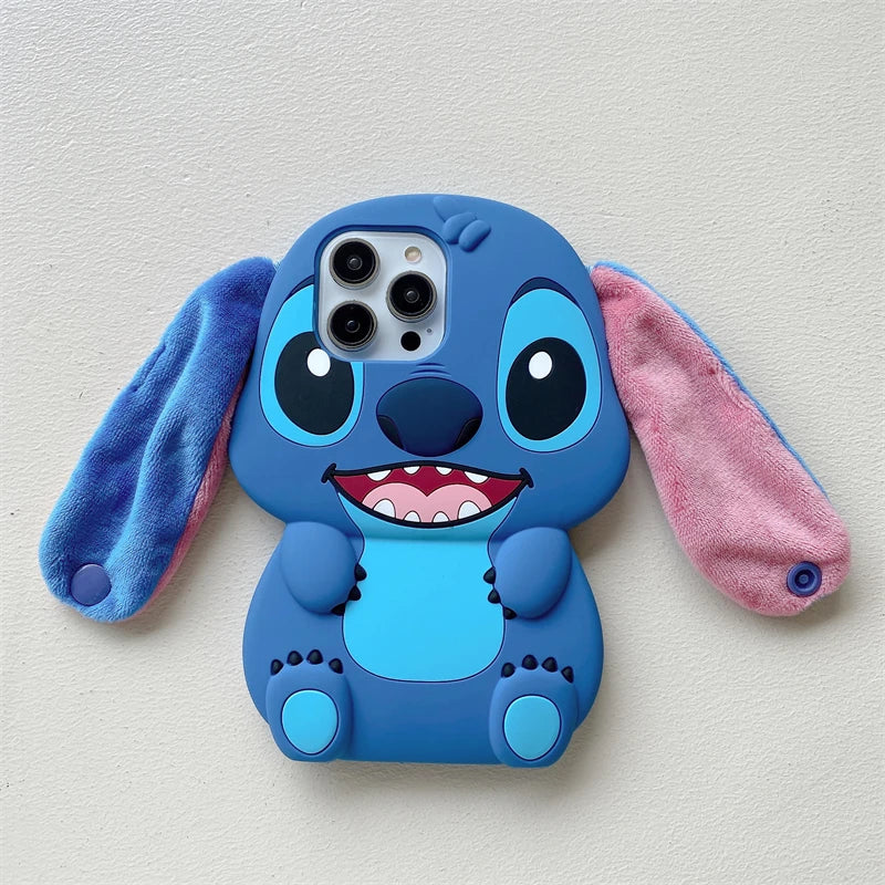So Cute 3D Cartoon Stitch Phone Case – Soft Silicone + Plush Ears