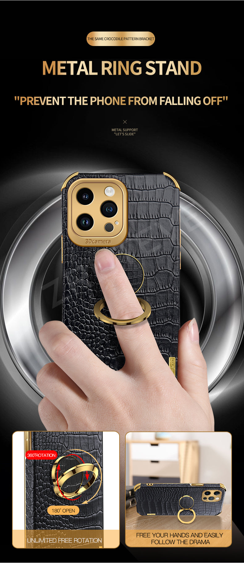 Luxury Crocodile Leather Pattern Phone Case – Gold Plating Silicone Cover