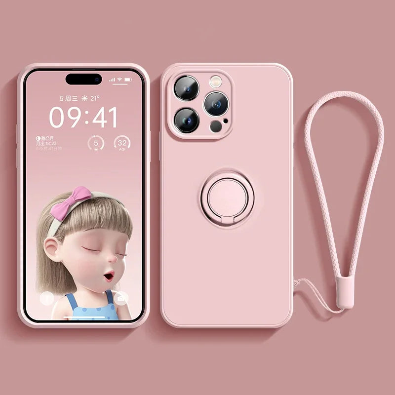 Magnetic Soft Silicone Case with Ring Holder for iPhone