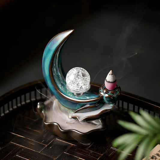 Backflow Incense Burner – Moon Design Ceramic Holder for Home and Office Decoration
