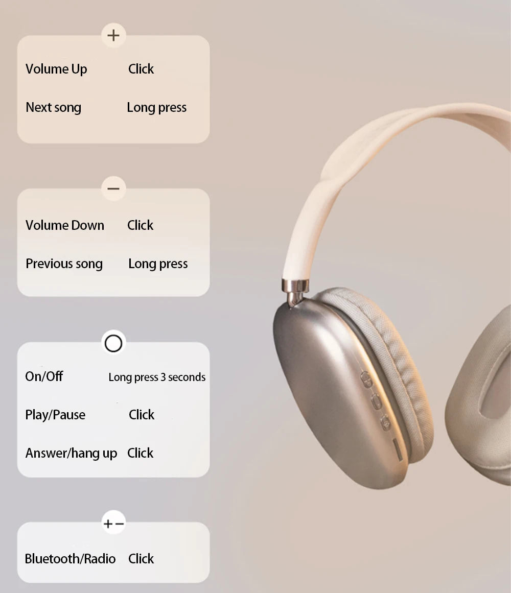 P9 Wireless Bluetooth Headphones – Noise Cancelling Over-Ear Headset with Mic & 360° Surround Sound