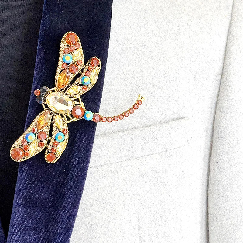 Colorful Dragonfly Rhinestone Brooch Pin for Women – Elegant Insect Jewelry Accessory