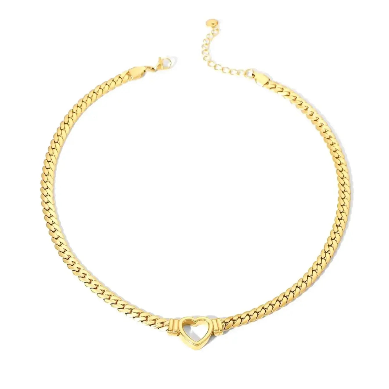 18K Gold Plated Heart Chain Necklace – Stainless Steel Unisex