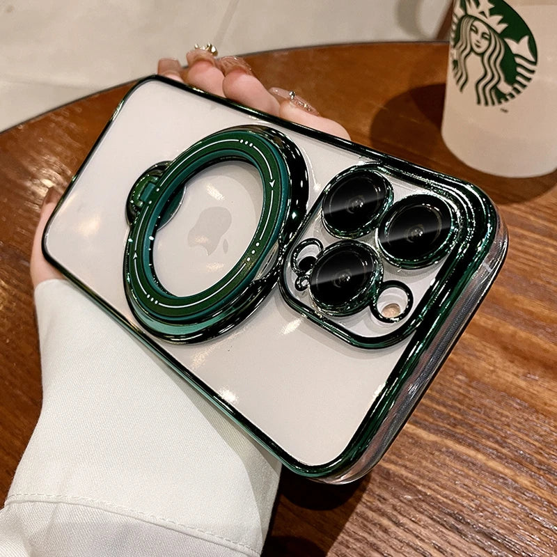 MagSafe Case for iPhone – Transparent Magnetic Ring Holder Shockproof Cover