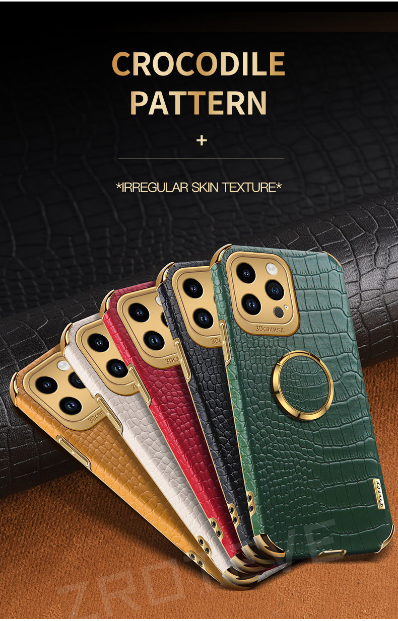 Luxury Crocodile Leather Pattern Phone Case Gold Plating Silicone Cover