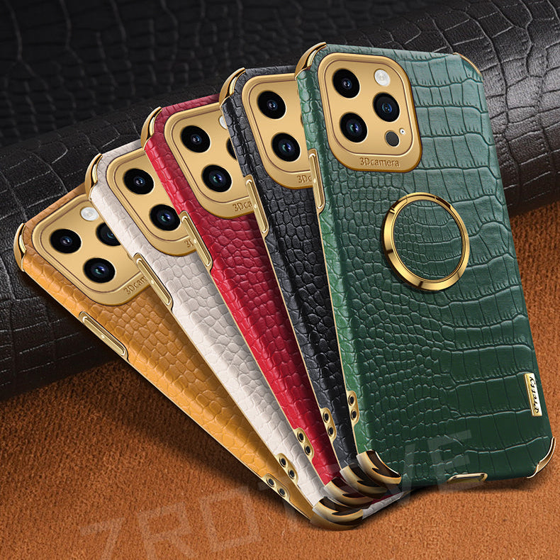 Luxury Crocodile Leather Pattern Phone Case – Gold Plating Silicone Cover