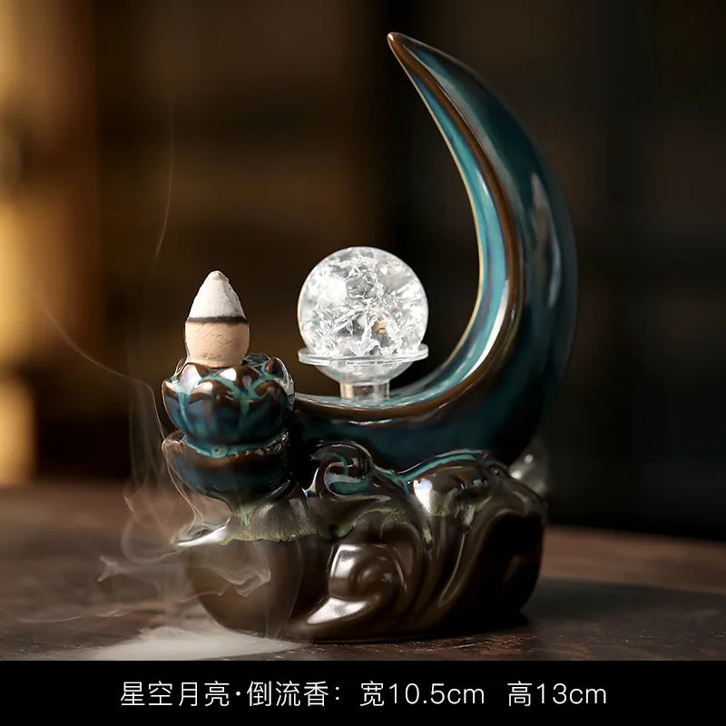 Backflow Incense Burner – Moon Design Ceramic Holder for Home and Office Decoration