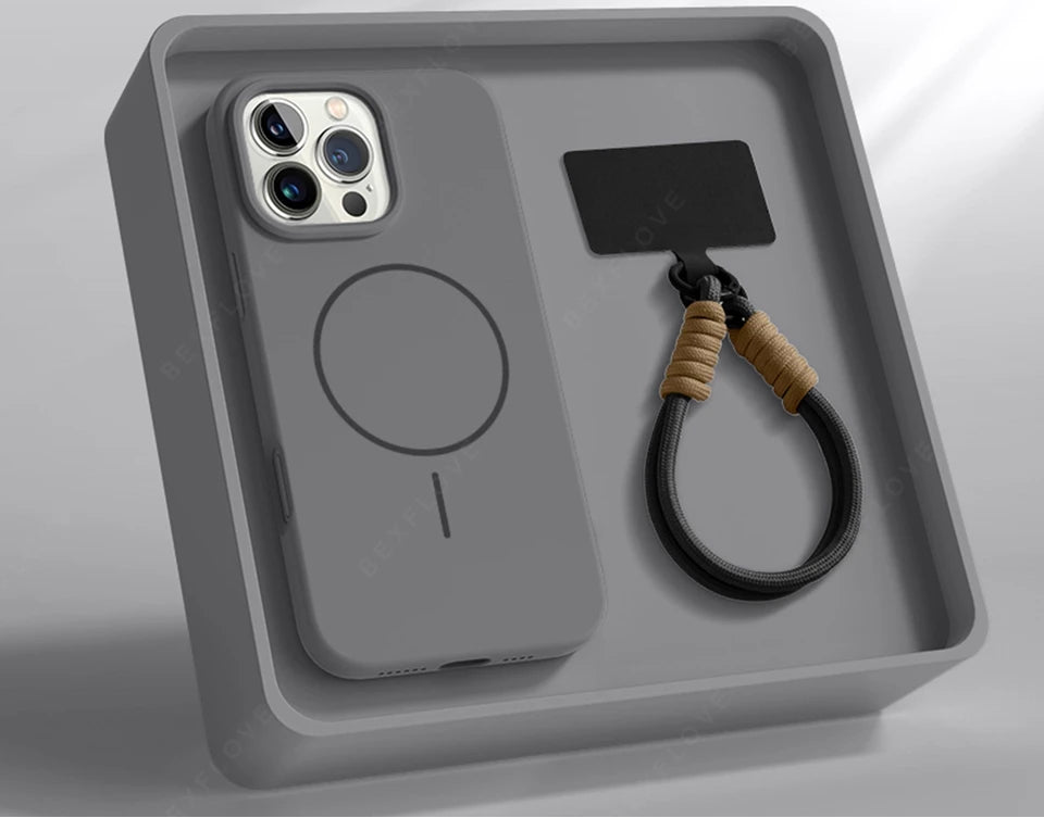 Magnetic Silicone MagSafe Case with Lanyard for iPhone
