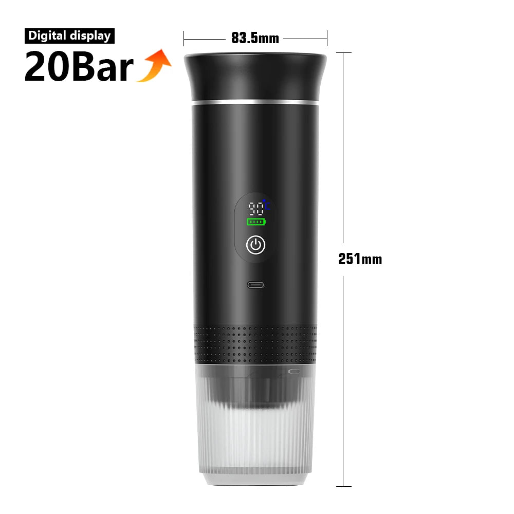 Wireless Portable Espresso Coffee Maker – 20 Bar 3-in-1 Travel Coffee Machine