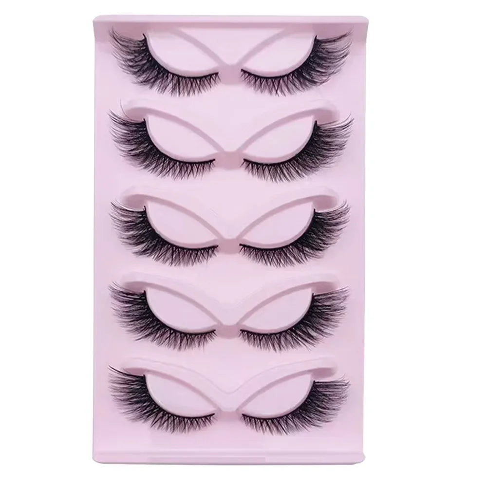 5 Pairs Wispy Cat Eye False Eyelashes – Handmade Fluffy Lashes for Natural & Glam Look