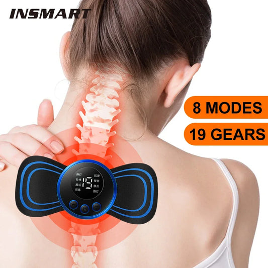 Mini Electric EMS Neck Massager – 8 Modes, 19 Intensity Levels for Pain Relief & Relaxation