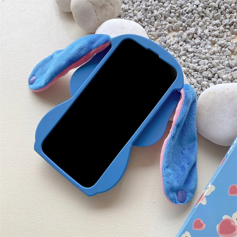 So Cute 3D Cartoon Stitch Phone Case – Soft Silicone + Plush Ears