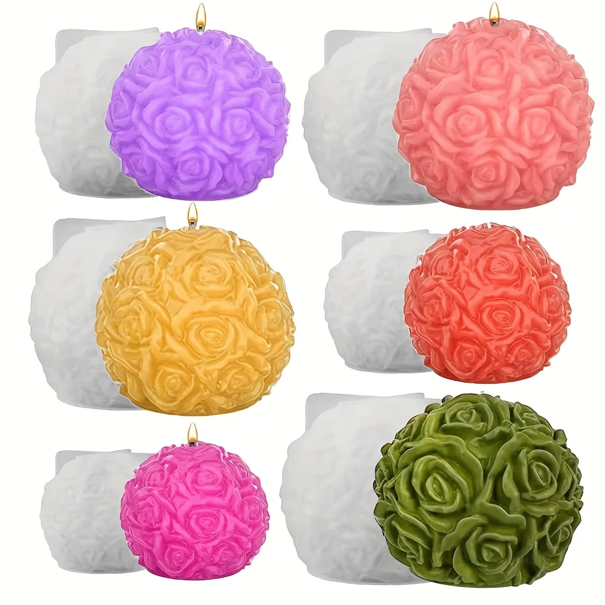Silicone Candle Mold – 3D Rose Ball Design for DIY Candle, Resin, or Soap Crafting